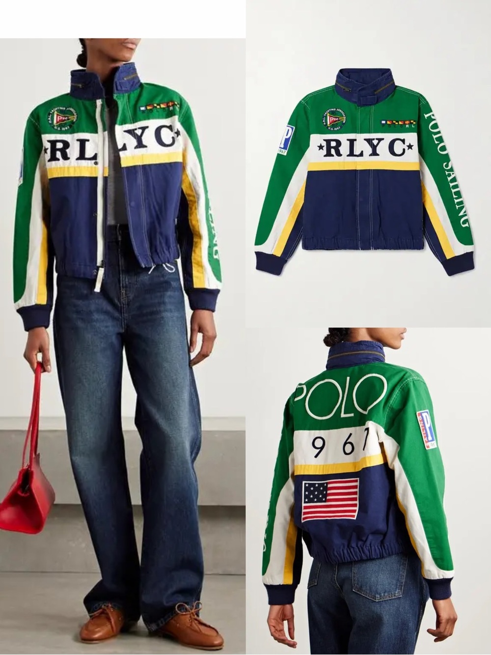 Polo Ralph Lauren Appliquéd Embroidered Paneled Cotton-Canvas Jacket size L NWT
